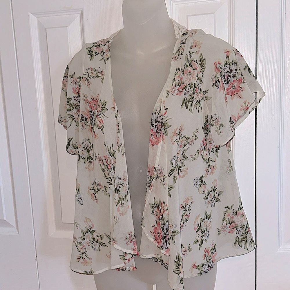 Papaya Cardigan Kimono Sheer Floral Boho Top Blouse Cottagecore Small S